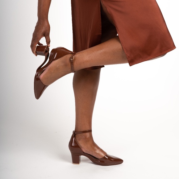 Pashion Footwear Shoes - CONVERTIBLE HEEL - Pashion 1.0 The D'Orsay Walnut Patent   Block 3 Inch